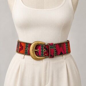 Elite Woven Size M Woven Southwestern Belt Multicolor Boho Western Statement